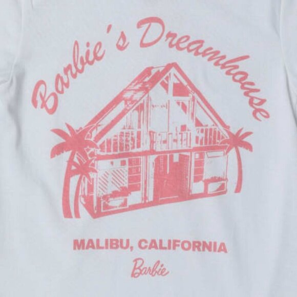 Barbie Barbie's Dreamhouse Graphic T-Shirt L NWOT White Pink California Beach - Picture 2 of 2